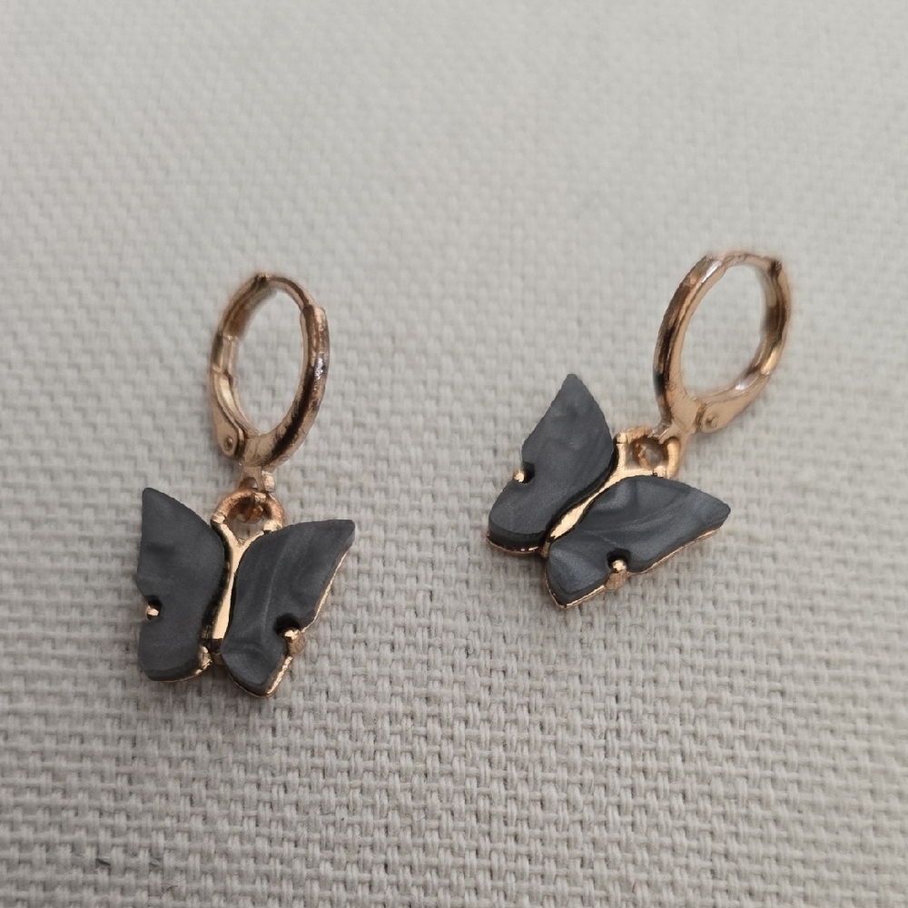 Butterfly Black Hoop Huggie Earrings